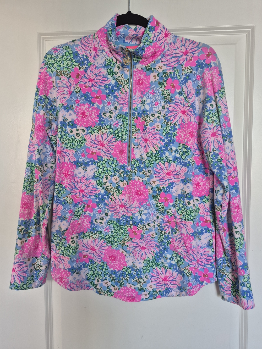 Lilly Pulitzer Pink & Blue Floral Half-Zip Pullover